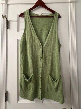 Eileen Fisher Green Knit Cardigan Vest